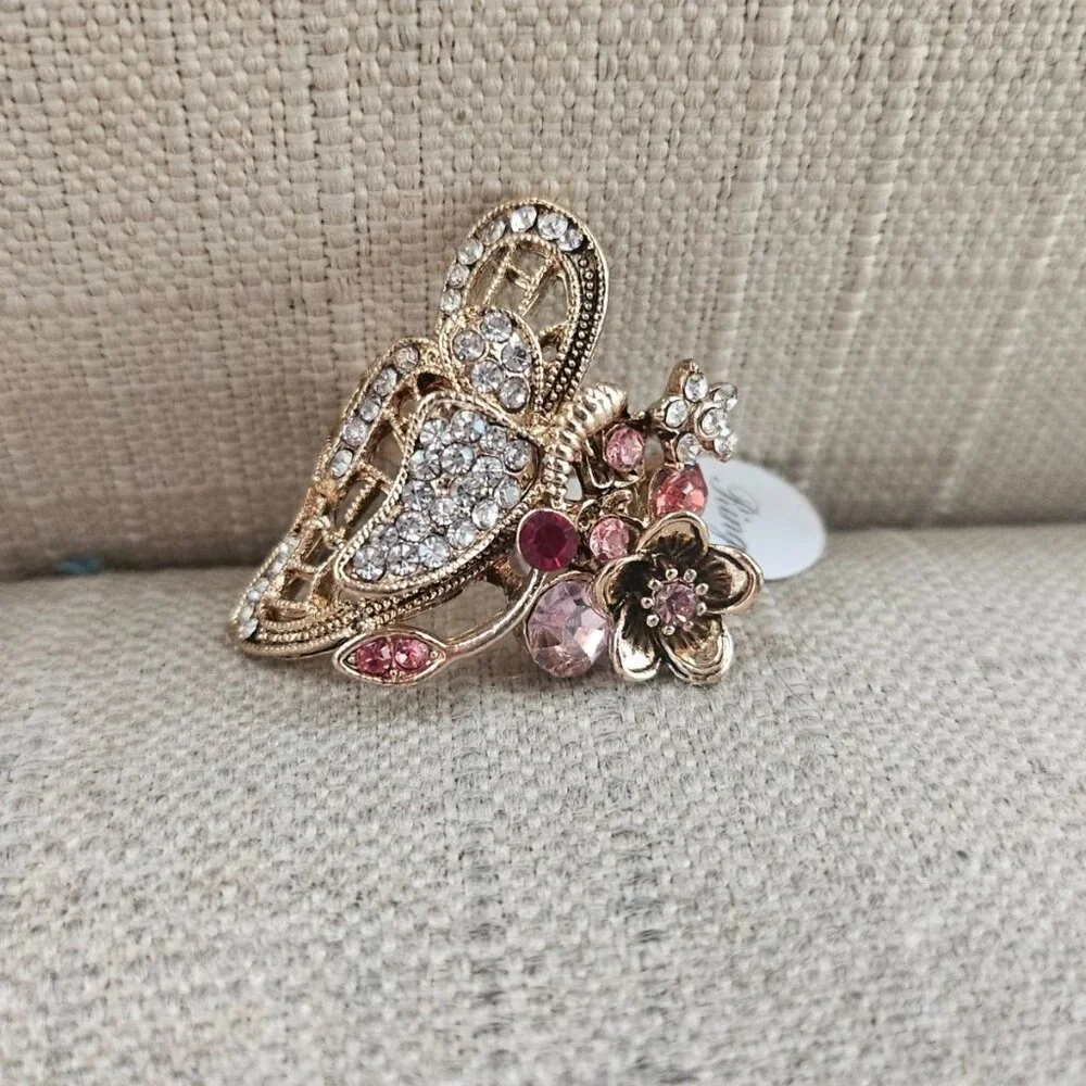 Fashion Ring Butterfly Shape Fancy Jewelry Ring Pink/Red Crystals Sz New Defect - Picture 9 of 12
